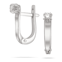 обзорное фото Серьги минималистичные в белом золоте с бриллиантом закрепленным в лапках 040434  Золотые серьги с бриллиантами