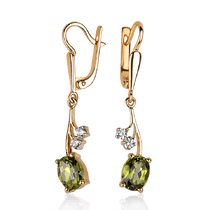 обзорное фото Серьги с хризолитом в красном золоте Эстелла 033529 Золотые серьги обзорное фото Серьги с хризолитом в красном золоте Эстелла 033529  Золотые серьги