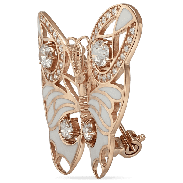 Золота брошка Метелик з білою емаллю і фіанітами 031650 детальне зображення ювелірного виробу Золота брошка Метелик з білою емаллю і фіанітами 031650 детальне зображення ювелірного виробу
