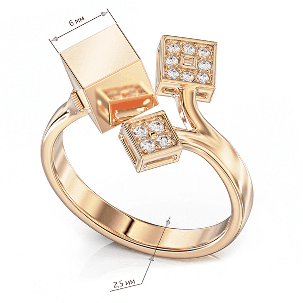 Золотое разомкнутое кольцо Куб с сочетанием гладких и инкрустированных фианитами элементов Золотое разомкнутое кольцо Куб с сочетанием гладких и инкрустированных фианитами элементов