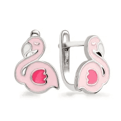 Серебряные детские серьги Розовый фламинго 037868 детальное изображение ювелирного изделия Детские серебряные серьги  Серебряные детские серьги Розовый фламинго 037868 детальное изображение ювелирного изделия Детские серебряные серьги
