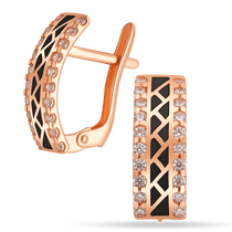 обзорное фото Золотые серьги с черной эмалью и фианитами 040100 Золотые серьги с эмалью обзорное фото Золотые серьги с черной эмалью и фианитами 040100  Золотые серьги с эмалью