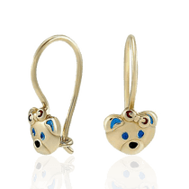 обзорное фото Золотые серьги петельки детские Мишка с эмалью 033795  Золотые серьги