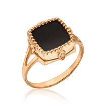 обзорное фото Кольцо с агатом и фианитами в золоте 585 пробы 034388 Золотые кольца обзорное фото Кольцо с агатом и фианитами в золоте 585 пробы 034388  Золотые кольца