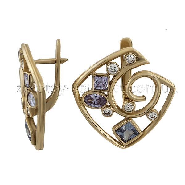 Золоті сережки з цирконієм 102268 детальне зображення ювелірного виробу