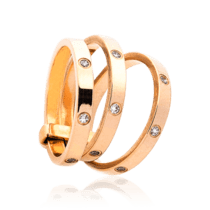обзорное фото Трендовое золотое кольцо тройное с фианитами 032661  Золотые кольца