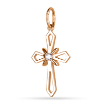 обзорное фото Золотой крестик в красном золоте с фианитом 038266 Декоративные золотые крестики обзорное фото Золотой крестик в красном золоте с фианитом 038266  Декоративные золотые крестики