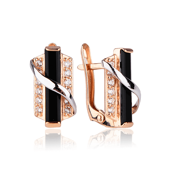 Золотые серьги с черным агатом и фианитами 029537 детальное изображение ювелирного изделия Золотые серьги с агатом Золотые серьги с черным агатом и фианитами 029537 детальное изображение ювелирного изделия Золотые серьги с агатом