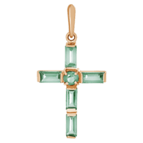 обзорное фото Золотой кулон с зеленым аметистом 023745  Декоративные золотые крестики
