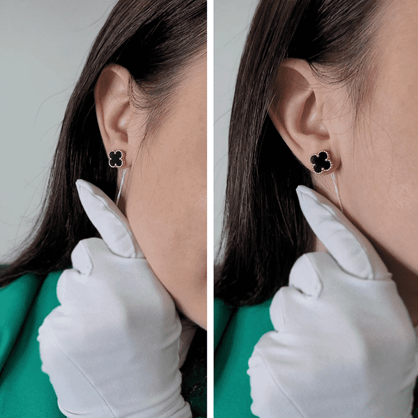 сережки онікс клевер чорний сережки онікс клевер чорний