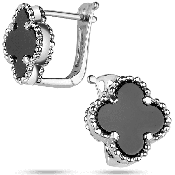 Серебряные серьги на аглийской застежке Клевер с ониксом 039394 детальное изображение ювелирного изделия Серебряные серьги с камнями Серебряные серьги на аглийской застежке Клевер с ониксом 039394 детальное изображение ювелирного изделия Серебряные серьги с камнями