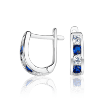 оглядове фото Срібні дитячі сережки доріжки з синіми фіанітами 037582
