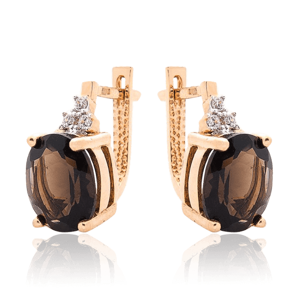 Сережки с крупным раухтопазом в красном золоте 034589 детальное изображение ювелирного изделия Золотые серьги Сережки с крупным раухтопазом в красном золоте 034589 детальное изображение ювелирного изделия Золотые серьги