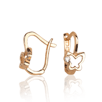 обзорное фото Детские золотые серьги Бабочки с фианитом 031507  Серьги с камнями