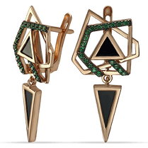 обзорное фото Золотые серьги с агатом и нанокристаллами 030052  Золотые серьги с агатом