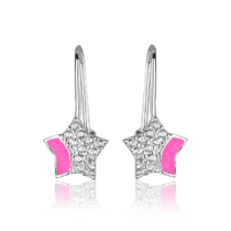обзорное фото Серебряные серьги детские французский замок в форме звёздочек с розовой эмалью 925 пробы 037615  Подарок дочке