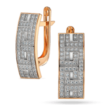 обзорное фото Золотые классические серьги с фианитами на английском замке 040094  Золотые серьги с фианитом