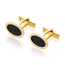 обзорное фото Золотые запонки с черными фианитами овальные 033031  Золотые запонки