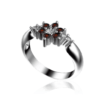обзорное фото Золотое кольцо Цветок с бриллиантами и гранатами 030498  Золотые кольца с гранатом