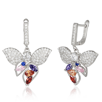 обзорное фото Серебряные серьги Бабочки с фианитами 026246  Серебряные серьги с камнями
