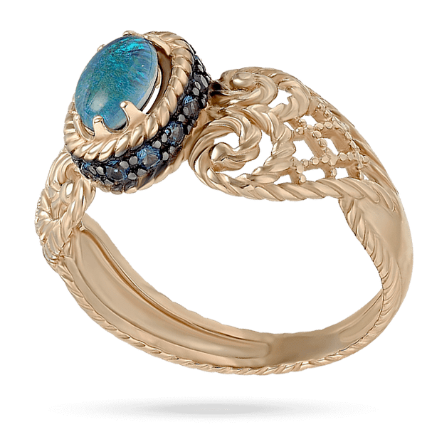 Ажурное золотое кольцо с опалом и фианитами 034160 детальное изображение ювелирного изделия Золотые кольца Ажурное золотое кольцо с опалом и фианитами 034160 детальное изображение ювелирного изделия Золотые кольца