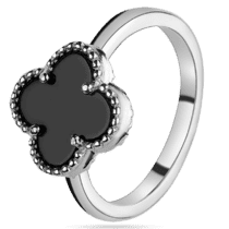 обзорное фото Серебряное кольцо с ониксом Клевер 925 пробы 039453  Серебряные кольца со вставками