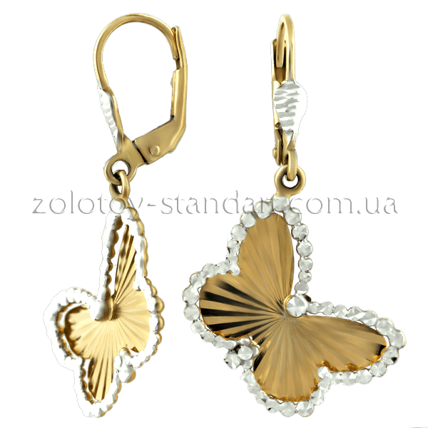 Золотые серьги Бабочки 80185 детальное изображение ювелирного изделия Золотые серьги подвески