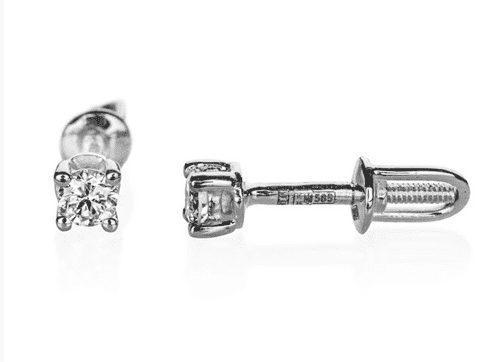 Сережки пусети в білому золоті з діамантами 036566 детальне зображення ювелірного виробу