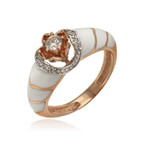 обзорное фото Золотое кольцо с эмалью и фианитами Цветок 028568 Золотые кольца с эмалью обзорное фото Золотое кольцо с эмалью и фианитами Цветок 028568  Золотые кольца с эмалью