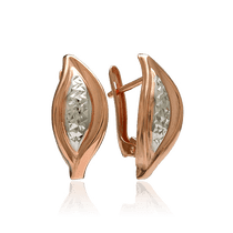 обзорное фото Золотые серьги Листик с алмазной гранью 029081  Золотые серьги без вставок