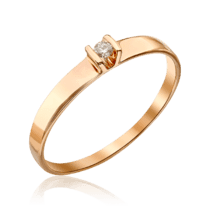 обзорное фото Кольцо золотое с одним бриллиантом 035989  Золотые кольца