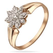 оглядове фото Золота каблучка з квіткою з діамантів 040303