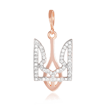 обзорное фото Серебряный подвес с позолотой Герб Украины с фианитами 037197 Серебряные подвески обзорное фото Серебряный подвес с позолотой Герб Украины с фианитами 037197  Серебряные подвески