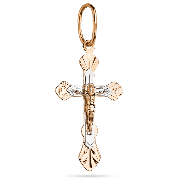 Утонченный крестик с гравировкой в белом и красном золоте 039499 детальное изображение ювелирного изделия Золотые крестики православные