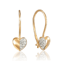 обзорное фото Золотые серьги Сердечко с фианитами 037757 Серьги с камнями обзорное фото Золотые серьги Сердечко с фианитами 037757  Серьги с камнями