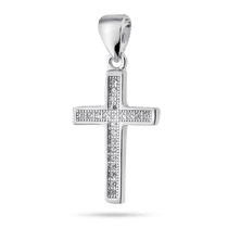обзорное фото Серебряный подвес-крестик с россыпью фианитов 040077  Серебряные подвески со вставками