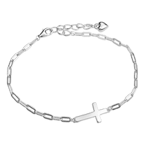 обзорное фото Серебряный браслет из звеньев с крестиком 040117  Серебряные женские браслеты