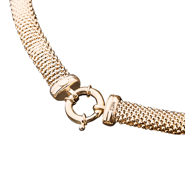 Золотое колье с фианитами и плетение Попкорн 026045 купить Золотое колье с фианитами и плетение Попкорн 026045 купить