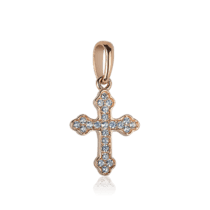 обзорное фото Маленький золотой крестик с россыпью фианитов 032211  Крестики женские