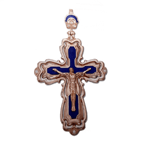 обзорное фото Золотой крестик с синей эмалью 031581 Декоративные золотые крестики обзорное фото Золотой крестик с синей эмалью 031581  Декоративные золотые крестики