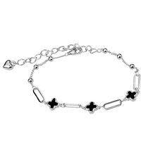 обзорное фото Молодежный серебряный браслет с клевером и декоративными элементами 039681 Серебряные женские браслеты обзорное фото Молодежный серебряный браслет с клевером и декоративными элементами 039681  Серебряные женские браслеты