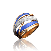 обзорное фото Массивное золотое кольцо с синей эмалью и фианитами 030819 Золотые кольца с эмалью обзорное фото Массивное золотое кольцо с синей эмалью и фианитами 030819  Золотые кольца с эмалью