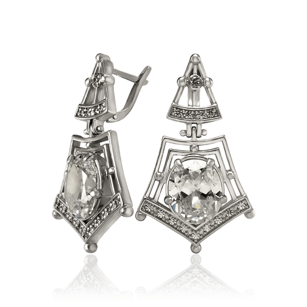 Сережки подвески из серебра с фианитами 034853 детальное изображение ювелирного изделия Серебряные серьги Сережки подвески из серебра с фианитами 034853 детальное изображение ювелирного изделия Серебряные серьги
