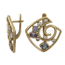 обзорное фото Золотые серьги с цирконием 102268 Золотые серьги с фианитом обзорное фото Золотые серьги с цирконием 102268  Золотые серьги с фианитом