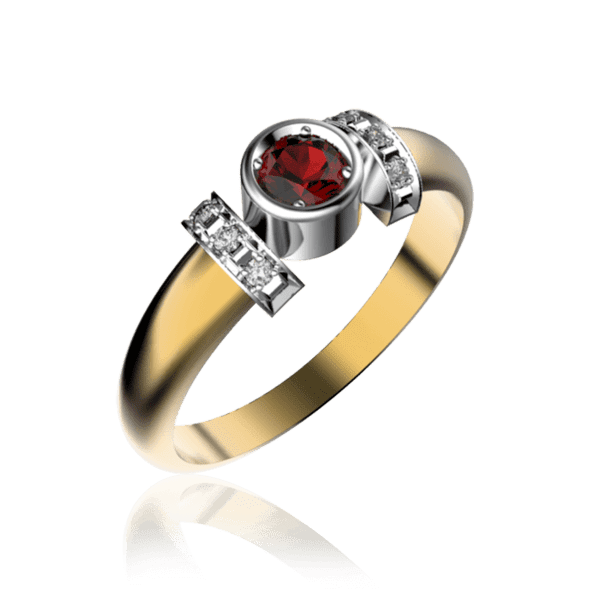 Золотое кольцо с бриллиантами и рубином 030497 детальное изображение ювелирного изделия Золотые кольца с рубином