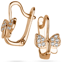 обзорное фото Золотые серьги с фианитами Бабочки 038054 Серьги с камнями обзорное фото Золотые серьги с фианитами Бабочки 038054  Серьги с камнями