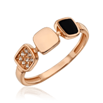 обзорное фото Золотое кольцо Квадраты с фианитами и эмалью 033814  Золотые кольца