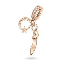 обзорное фото Золотой подвес с клинком, луной со звездой и фианитами на ушку 041025  Золотые кулоны с фианитом