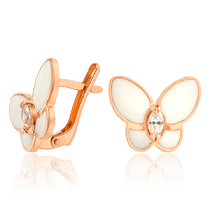 обзорное фото Золотые серьги Бабочка с белой эмалью 033678 Золотые серьги обзорное фото Золотые серьги Бабочка с белой эмалью 033678  Золотые серьги