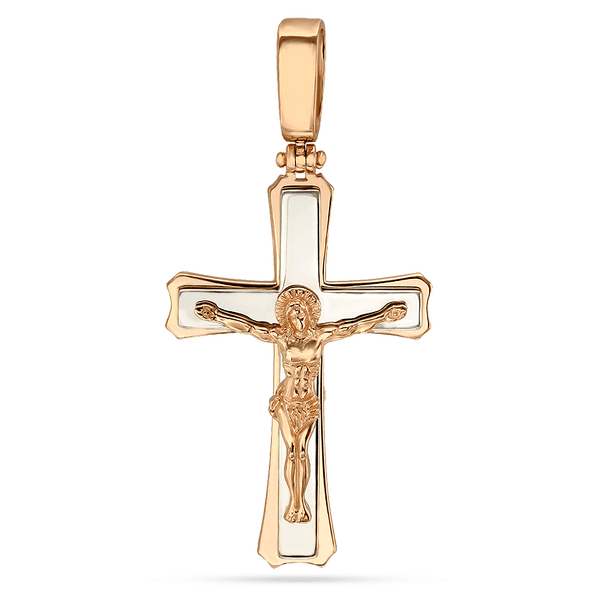 Крестик из красного и белого золота с Распятием 035705 детальное изображение ювелирного изделия Золотые крестики православные Крестик из красного и белого золота с Распятием 035705 детальное изображение ювелирного изделия Золотые крестики православные